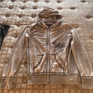 Gray Zip-Up Hoodie with Embroidered Design